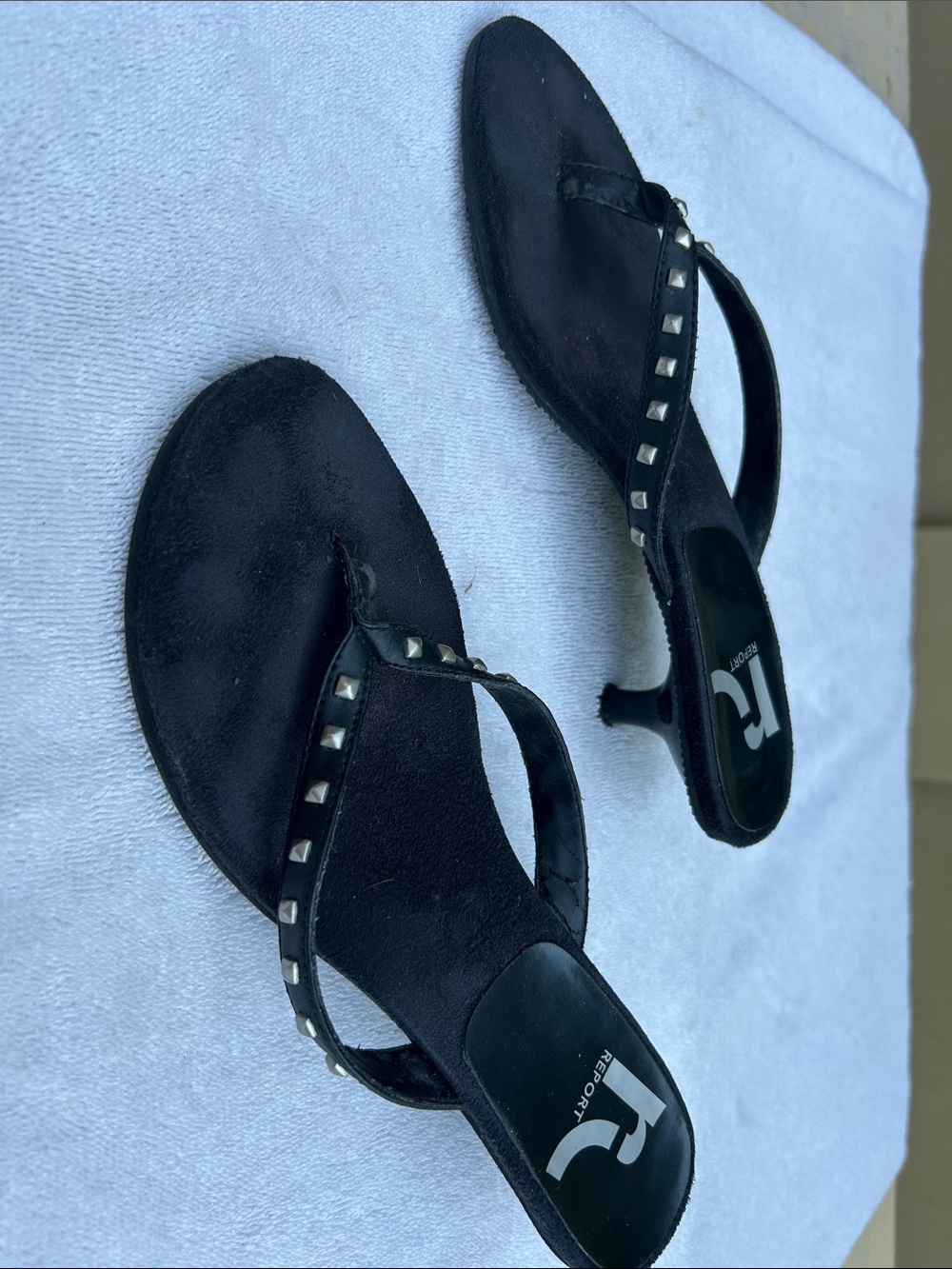 Report Black Studded Thong Heels